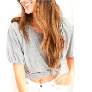 Aerie Gray Bubble Sleeve Boxy Cropped top Size S NWT